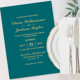 Convite Casamento Dourado de Teal Simples Elegante