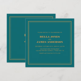 Convite Casamento Dourado de Teal Simples Moderno