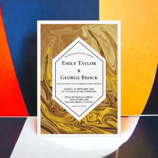 Convite Casamento Dourado de Terracotta Artsy com tom de T (Criador carregado)