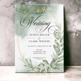 Convite Casamento Dourado de Watercolor Eucalyptus Greener