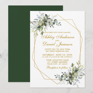Convite Casamento Dourado de Watercolor Greenery Geo
