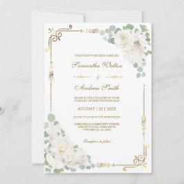 Convite Casamento Dourado de White Rose Sage Green