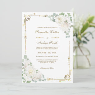 Convite Casamento Dourado de White Rose Sage Green
