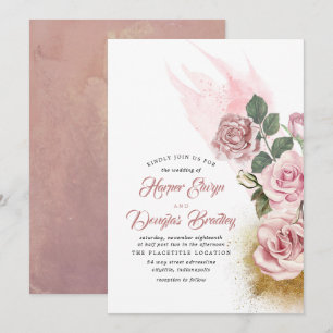 Convite Casamento Dourado do brilho do vintage floral