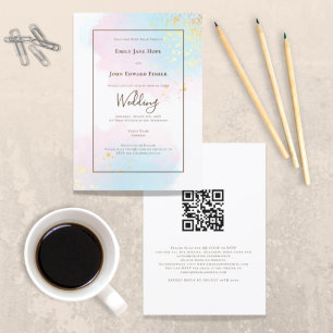 Convite Casamento Dourado do Código QR do Pastel Pink Teal