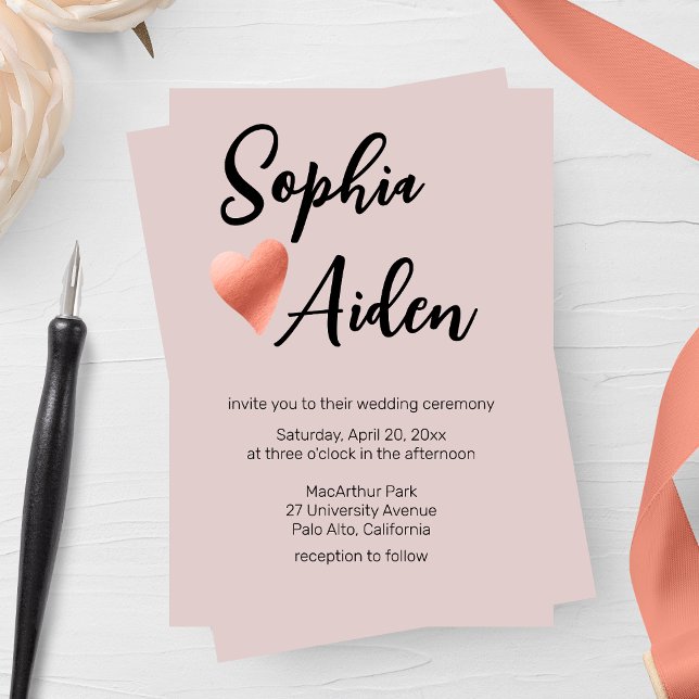 Convite Casamento Dourado do Coração Chic Rosa (Criador carregado)