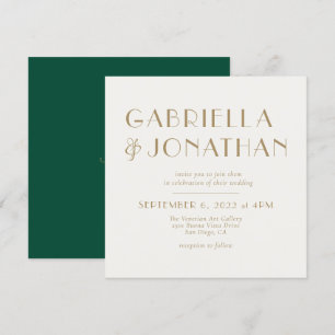 Convite Casamento Dourado do Elegante Emerald Green Cream