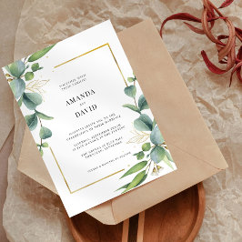 Convite Casamento Dourado do Elegante Eucalyptus Greenery