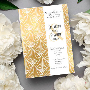 Convite Casamento Dourado do Elegante Gatsby Art Deco 1920