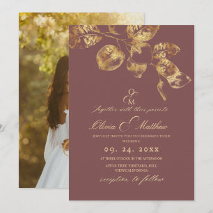 Convite Casamento Dourado do Elegante Rosa Brown Pantone