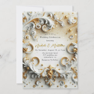 Convite Casamento Dourado do estilo barroco de luxo