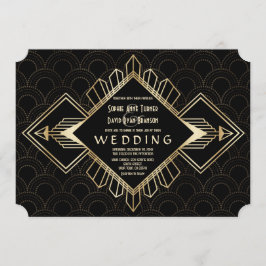 Convite Casamento Dourado do Excelente Negro Gatsby Vintag