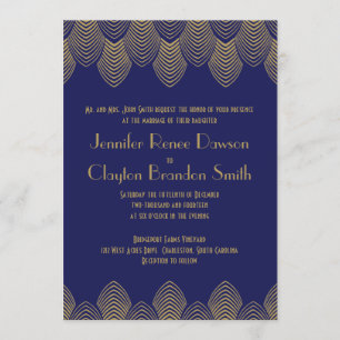 Convite Casamento Dourado do Marinho Art Deco Scallop Vint