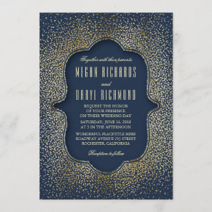 Convite Casamento Dourado do marinho dos confetes do