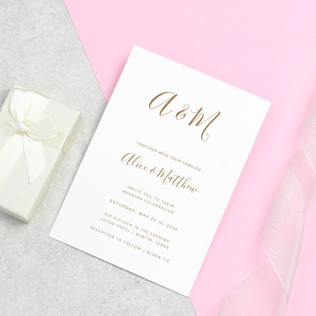 Convite Casamento Dourado do Monograma Elegante Moderno (Criador carregado)