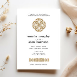 Convite Casamento Dourado do Nó Celta Irlandês