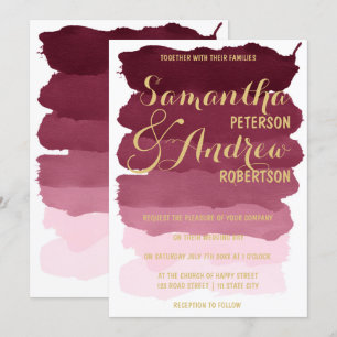 Convite Casamento Dourado do ombre da aguarela do