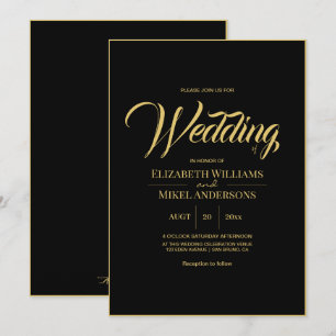 Convite Casamento Dourado do Orçamento Negro Elegante
