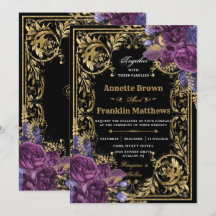 Casamento Dourado do Ornamentado Floral Roxo Escur