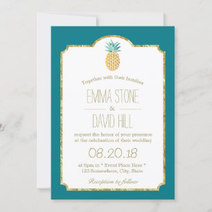 Convite Casamento Dourado do Pineapple do Havaí moderno