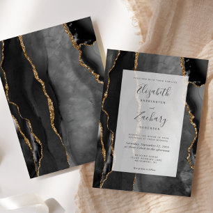 Convite Casamento Dourado do Quadro de Agatos Modernos