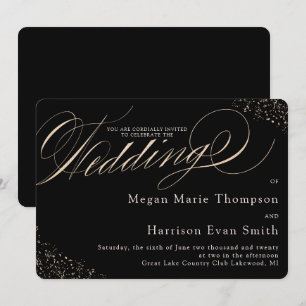 Convite Casamento Dourado do roteiro da caligrafia do