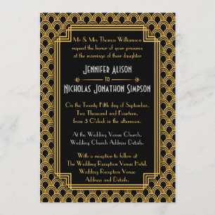 Convite Casamento Dourado do teste padrão dos fãs do art