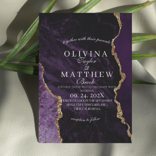 Convite Casamento Dourado e Agato Roxo