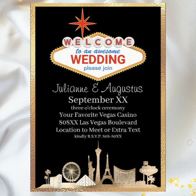 Convite Casamento Dourado e Black Skyline Las Vegas (Criador carregado)