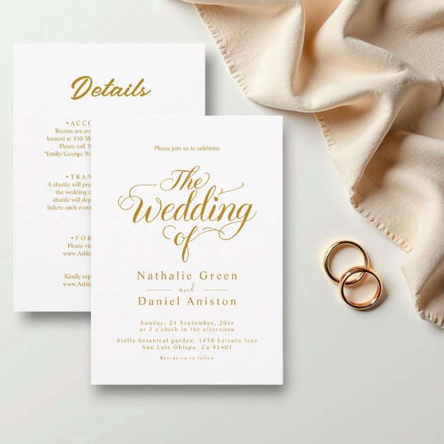 Convite Casamento Dourado E Branco Com Script Elegante (Criador carregado)