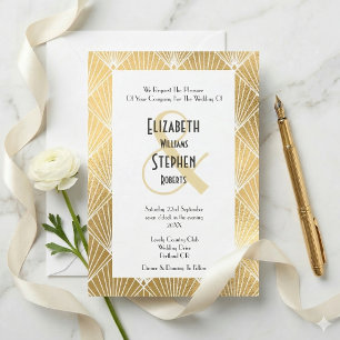 Convite Casamento Dourado e branco da arte Elegante Gatsby