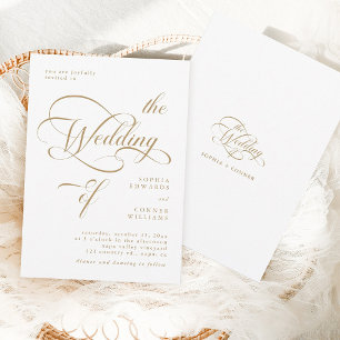 Convite Casamento Dourado e branco de caligrafia elegante