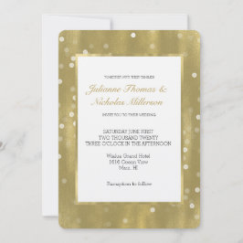 Convite Casamento Dourado e Branco de Confetti Bokeh
