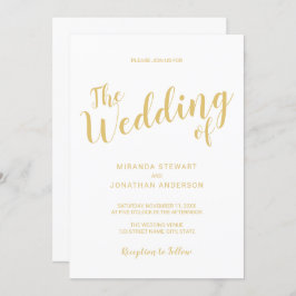 Convite Casamento Dourado e Branco de Script Moderno