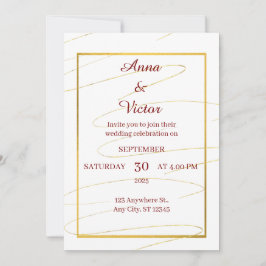 Convite Casamento Dourado e Branco Elegante