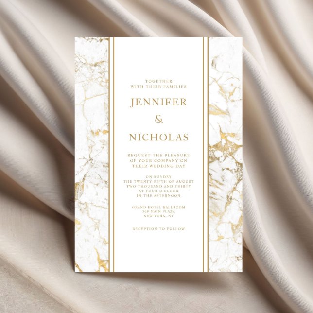 Convite Casamento Dourado E Branco Elegante (Elegant White And Gold Marble Wedding Invitation)