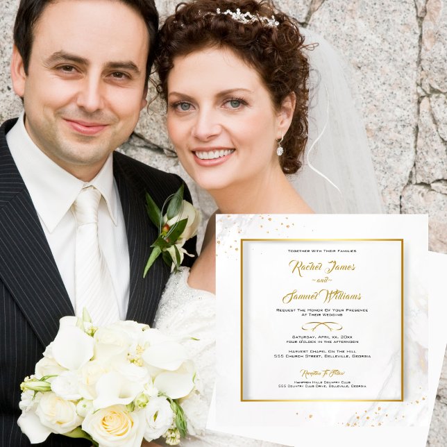 Convite Casamento Dourado e Branco Elegante (Elegant Gold and White Wedding Invitation)