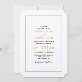 Convite Casamento Dourado e branco minimalista