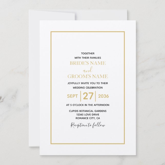 Convite Casamento Dourado e branco minimalista (Frente)