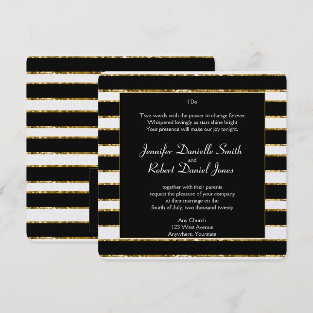 Convite Casamento Dourado e branco-negro (Frente/Verso)