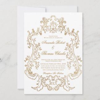 Convite Casamento Dourado e branco vitoriano