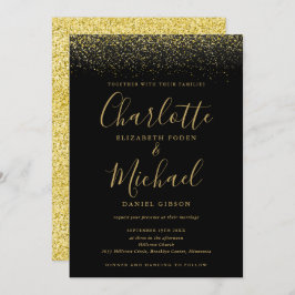 Convite Casamento Dourado E De Manuscrito Chic Black