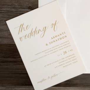 Convite Casamento Dourado e de Manuscrito de Fé