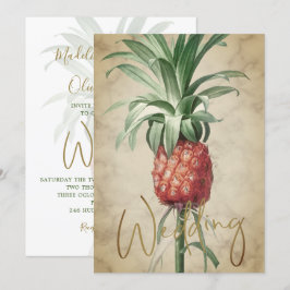 Convite Casamento Dourado e Elegante de Abacaxi Tropical