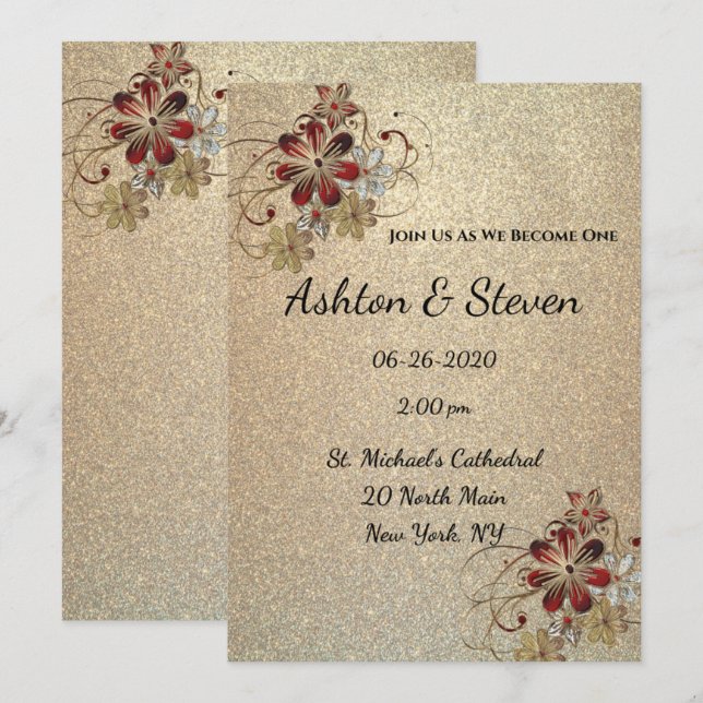 Convite Casamento Dourado e Espelhado (Frente/Verso)