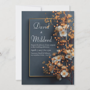 Convite Casamento Dourado e Floral Moderno