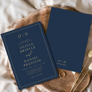 Convite Casamento Dourado e Marinho Moderno Minimalista