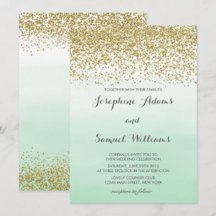 Convite Casamento Dourado e Mint Green