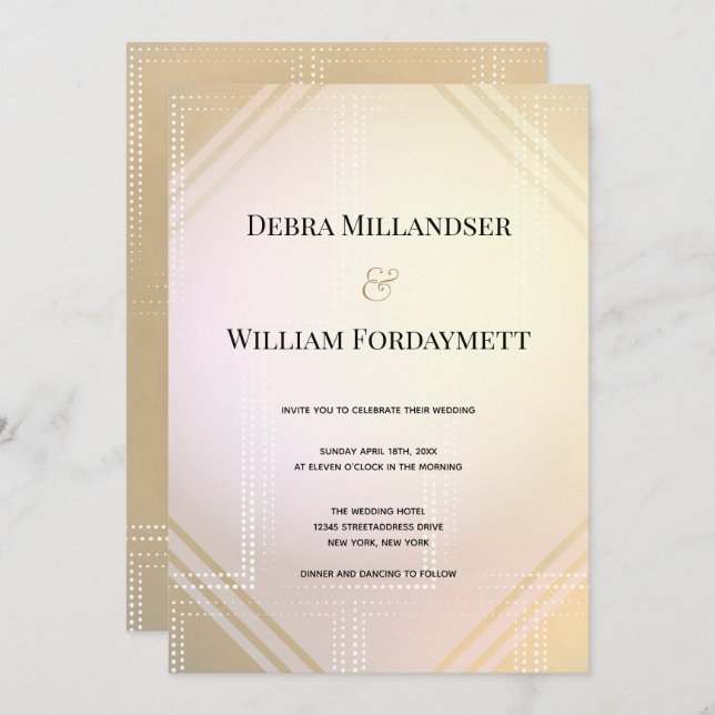 Convite Casamento Dourado e Moderno Metálico Futurístico (Frente/Verso)