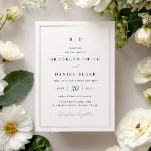 Convite Casamento Dourado e negro de Elegante
